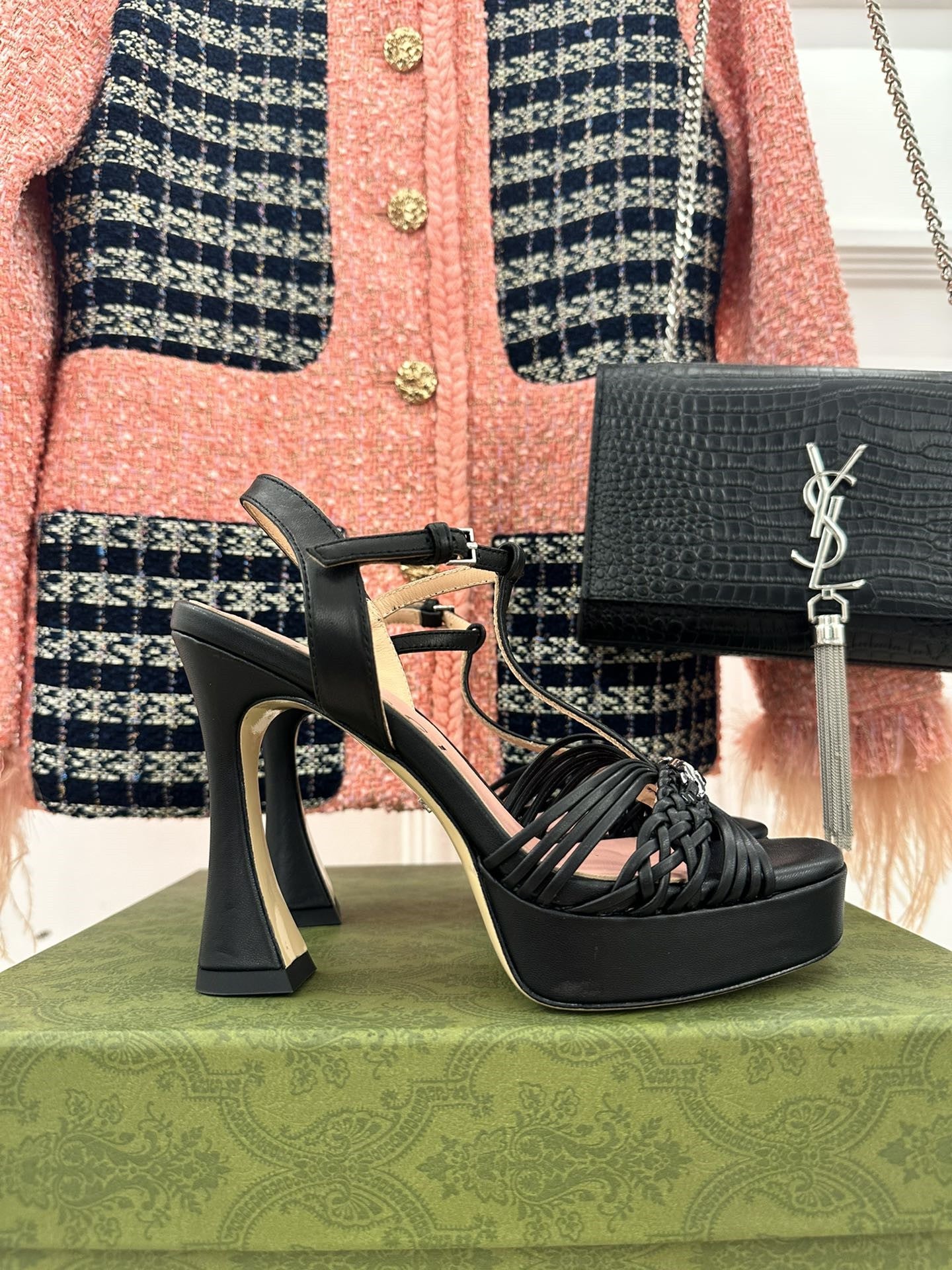 High Quality Luxury Gucci Platform Woven Strap High Heels product detail
