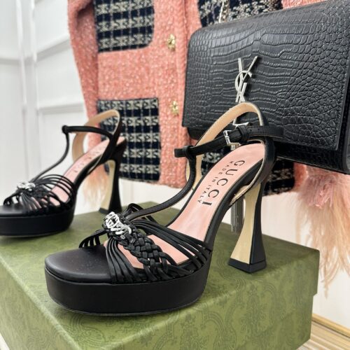High Quality Luxury Gucci Platform Woven Strap High Heels product detail