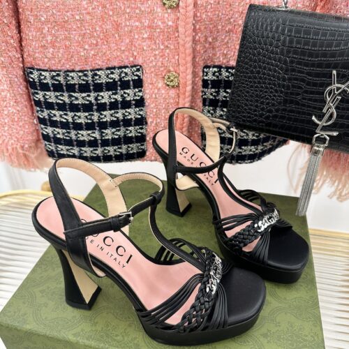 High Quality Luxury Gucci Platform Woven Strap High Heels