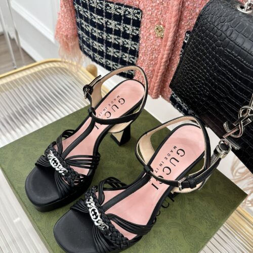 High Quality Luxury Gucci Platform Woven Strap High Heels alternate view