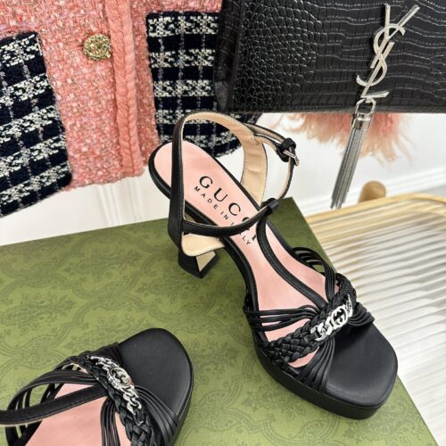 High Quality Luxury Gucci Platform Woven Strap High Heels product detail
