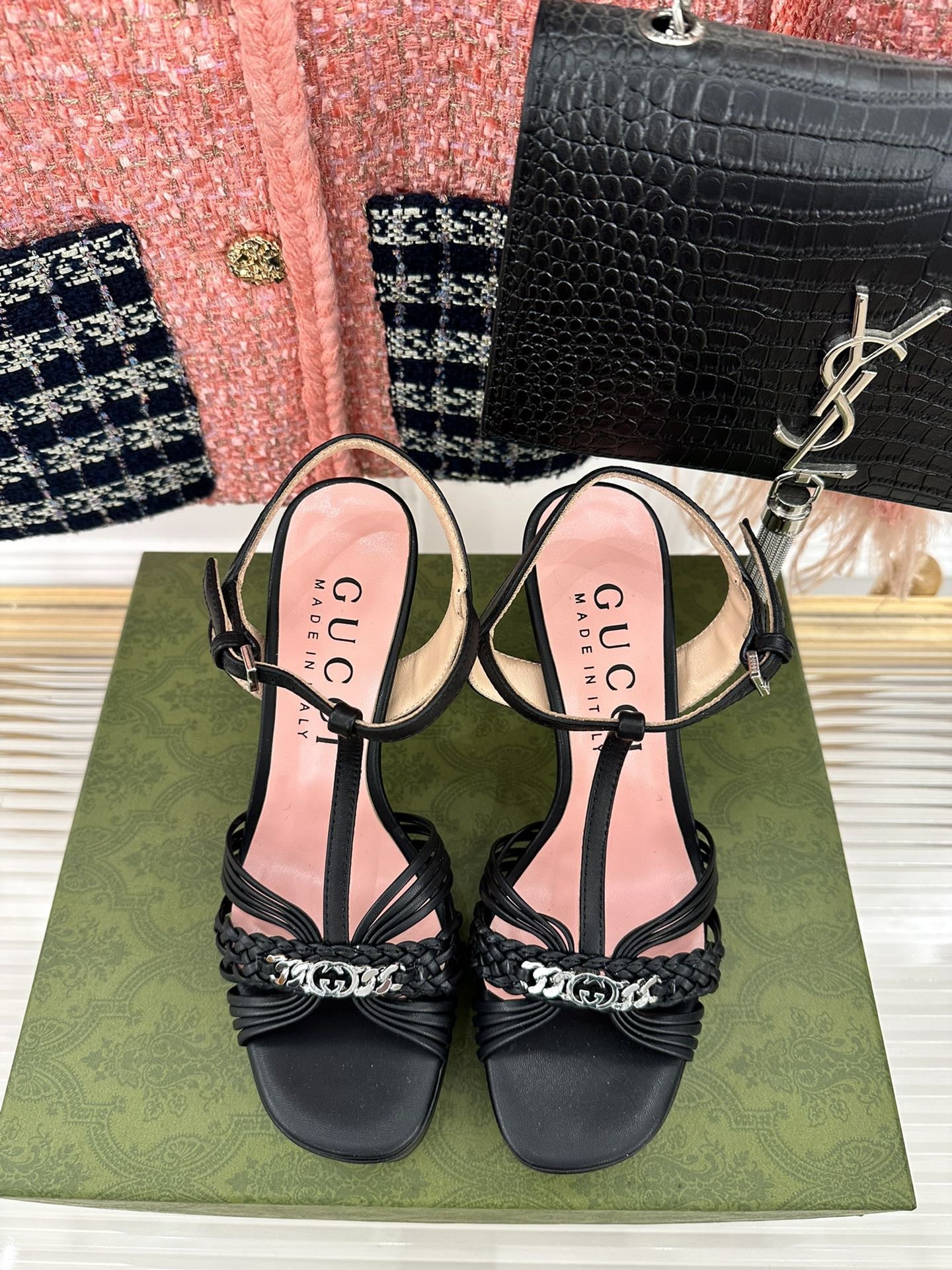 High Quality Luxury Gucci Platform Woven Strap High Heels product detail