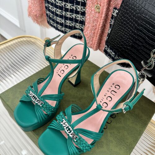 High Quality Luxury Gucci Platform Woven Strap High Heels – Style 03987 product detail