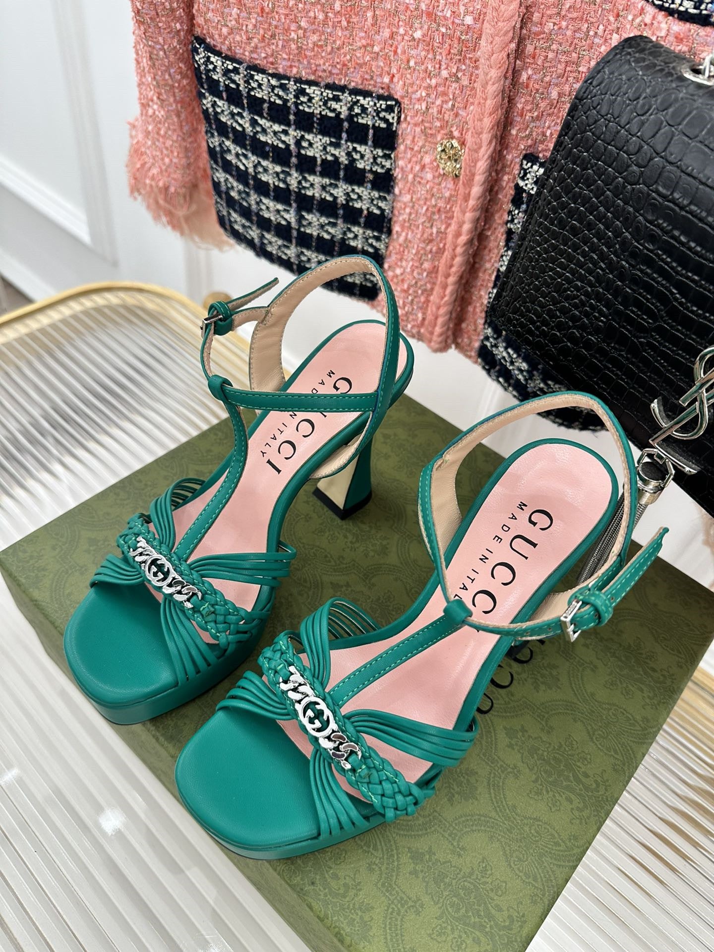 High Quality Luxury Gucci Platform Woven Strap High Heels – Style 03987 product detail
