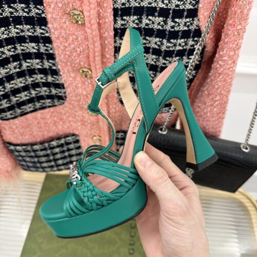 High Quality Luxury Gucci Platform Woven Strap High Heels – Style 03987 product detail