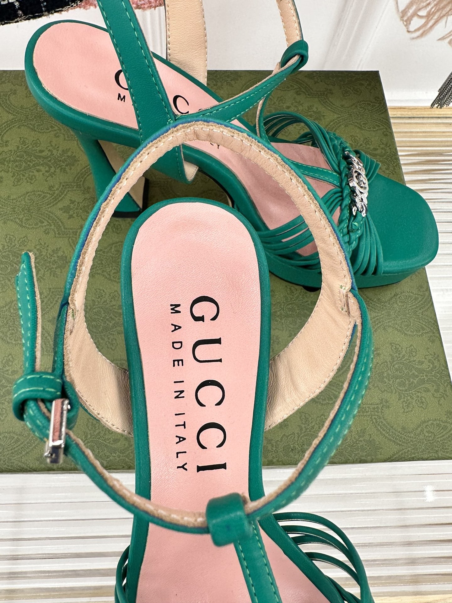 High Quality Luxury Gucci Platform Woven Strap High Heels – Style 03987 product detail