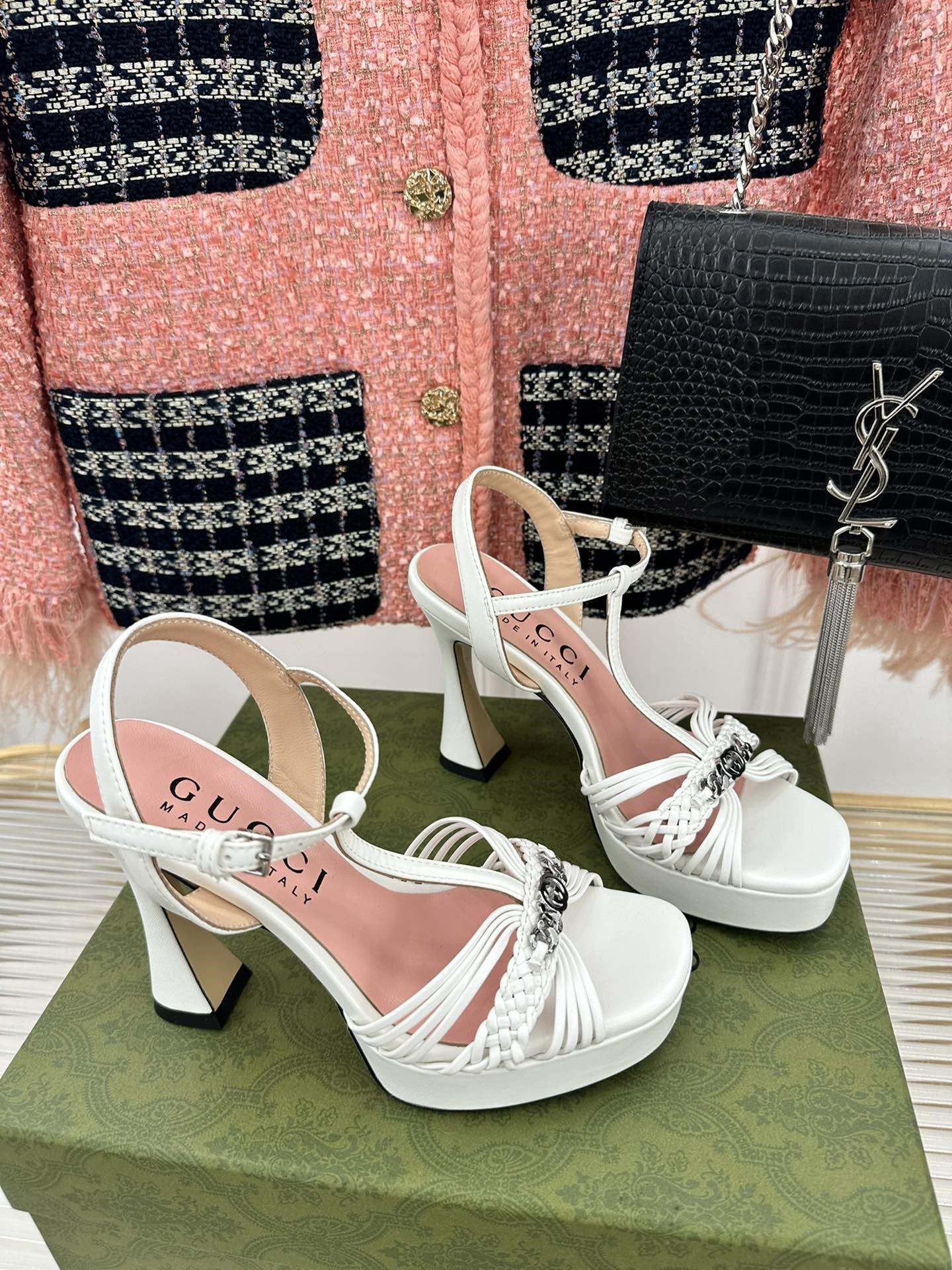 High Quality Luxury Gucci Platform Woven Strap High Heels – Style 69523