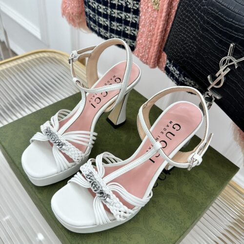 High Quality Luxury Gucci Platform Woven Strap High Heels – Style 69523 product detail