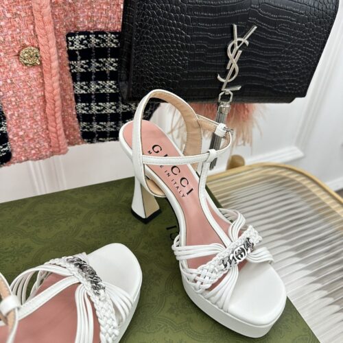 High Quality Luxury Gucci Platform Woven Strap High Heels – Style 69523 product detail