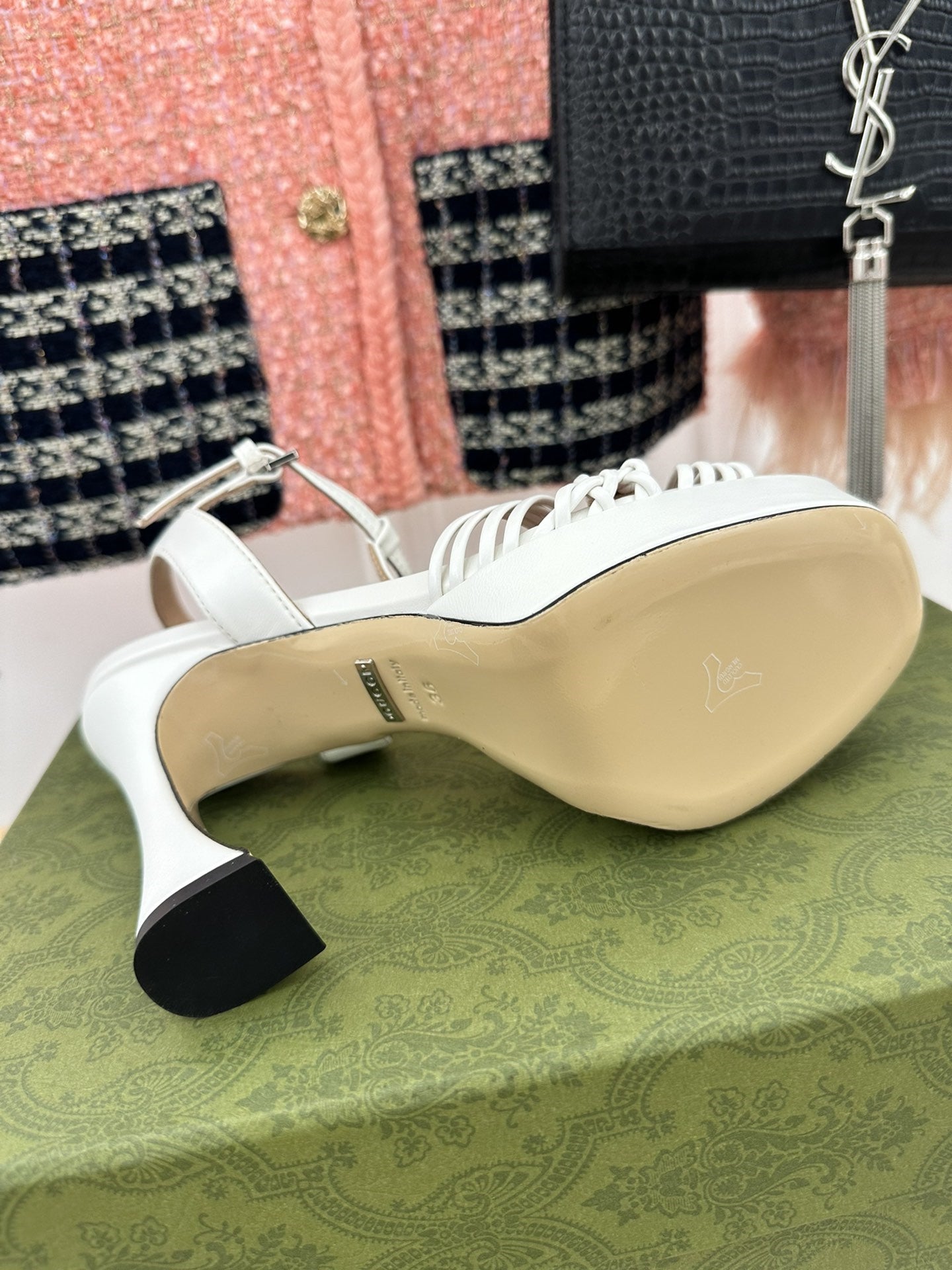 High Quality Luxury Gucci Platform Woven Strap High Heels – Style 69523 product detail