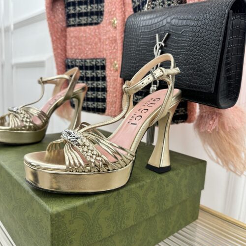 High Quality Luxury Gucci Platform Woven Strap High Heels – Style 02291 product detail