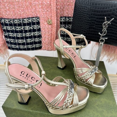 High Quality Luxury Gucci Platform Woven Strap High Heels – Style 02291