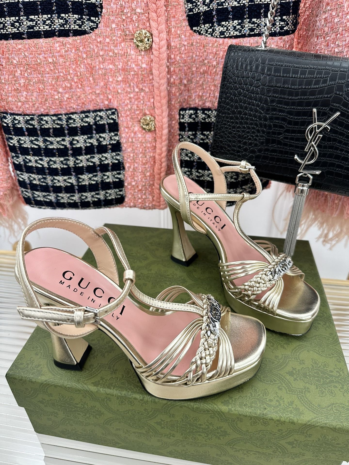 High Quality Luxury Gucci Platform Woven Strap High Heels – Style 02291