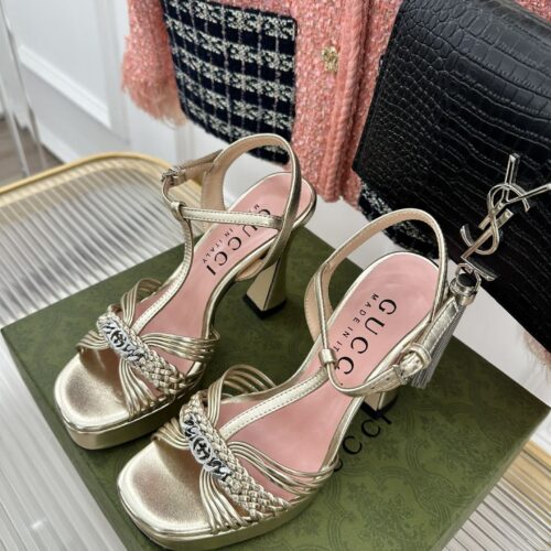 High Quality Luxury Gucci Platform Woven Strap High Heels – Style 02291 product detail