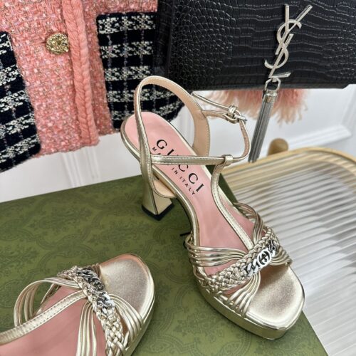 High Quality Luxury Gucci Platform Woven Strap High Heels – Style 02291 product detail