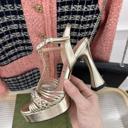 High Quality Luxury Gucci Platform Woven Strap High Heels – Style 02291 product detail