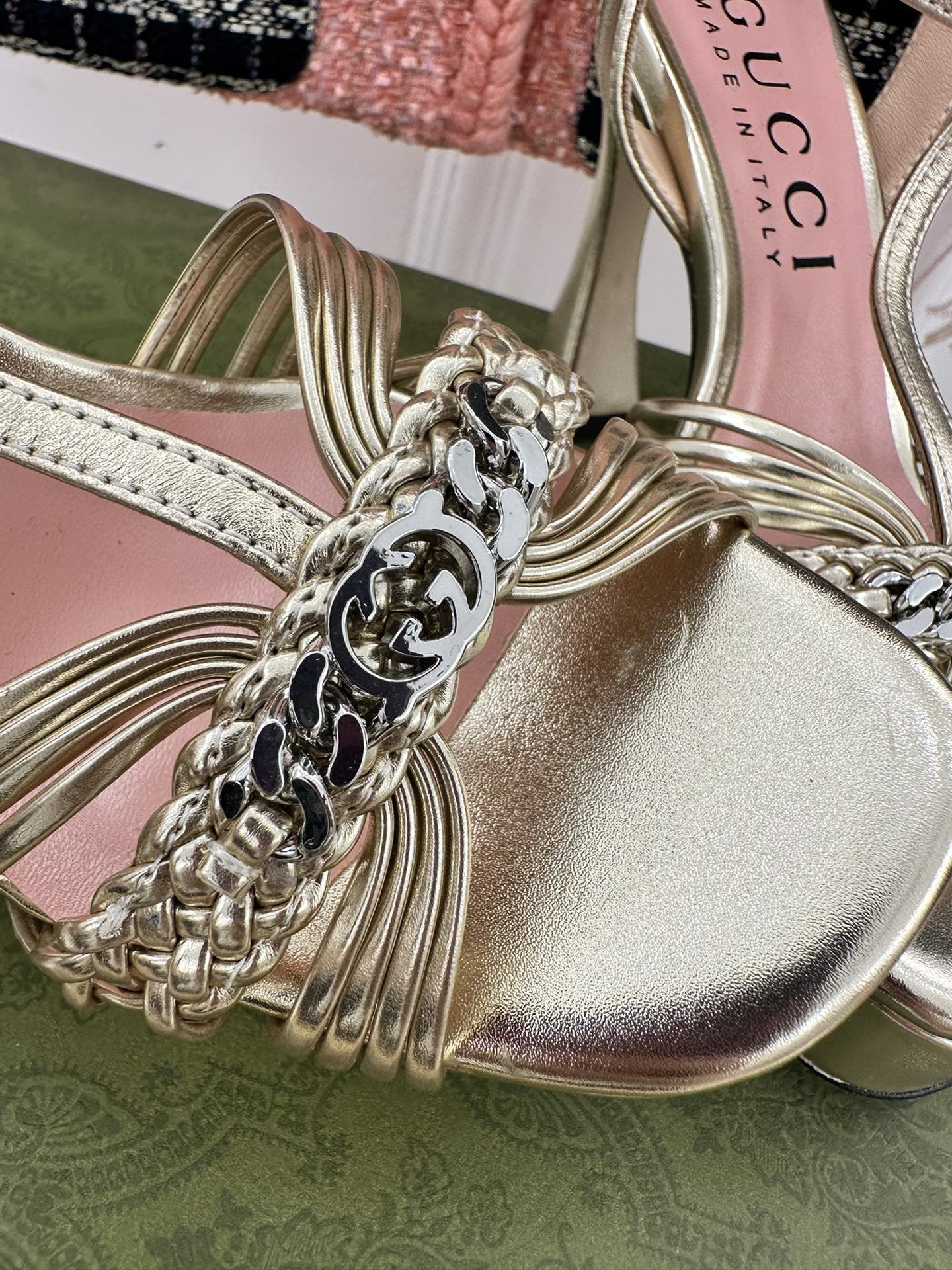 High Quality Luxury Gucci Platform Woven Strap High Heels – Style 02291 product detail