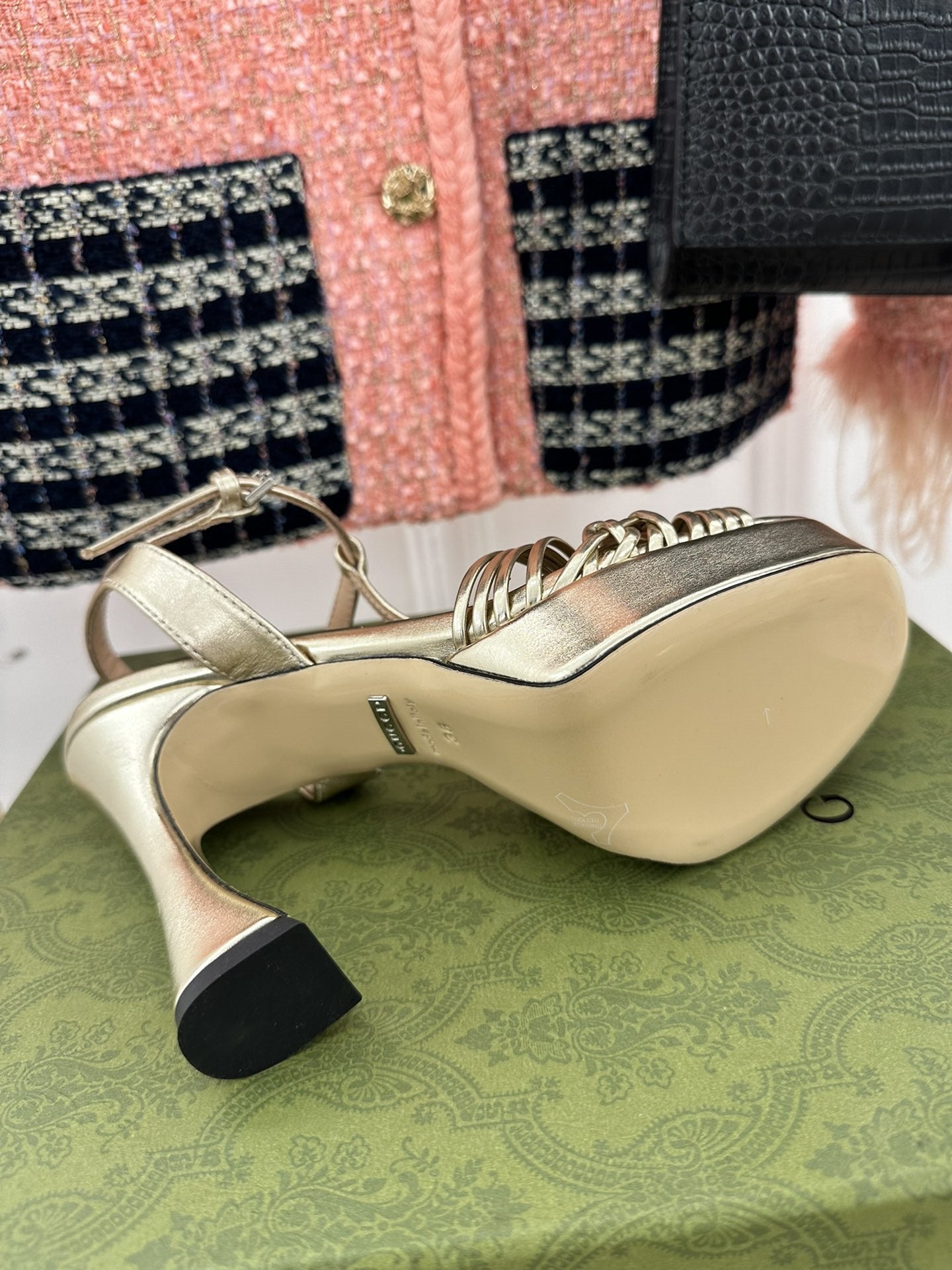 High Quality Luxury Gucci Platform Woven Strap High Heels – Style 02291 product detail