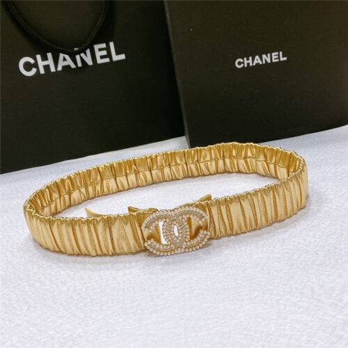 High Quality Luxury Chanel Smooth Cc Brass Buckle Sheepskin Elastic Belt – Style 51302