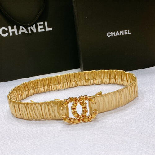 High Quality Luxury Chanel Smooth Cc Brass Buckle Sheepskin Elastic Belt
