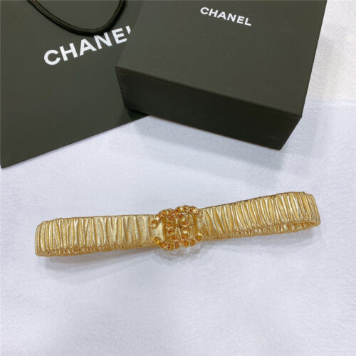 High Quality Luxury Chanel Smooth Cc Brass Buckle Sheepskin Elastic Belt alternate view