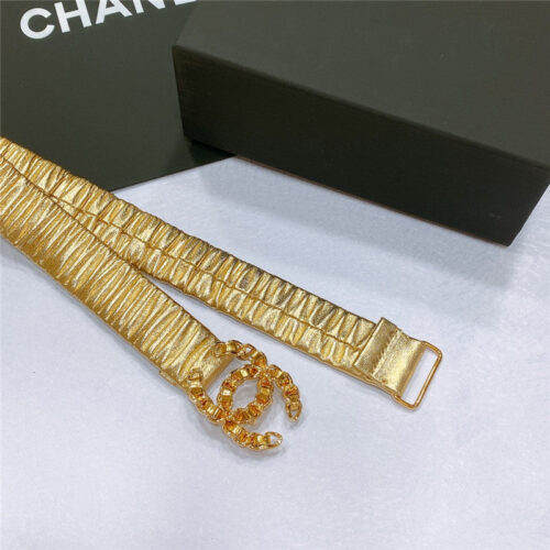 High Quality Luxury Chanel Smooth Cc Brass Buckle Sheepskin Elastic Belt product detail