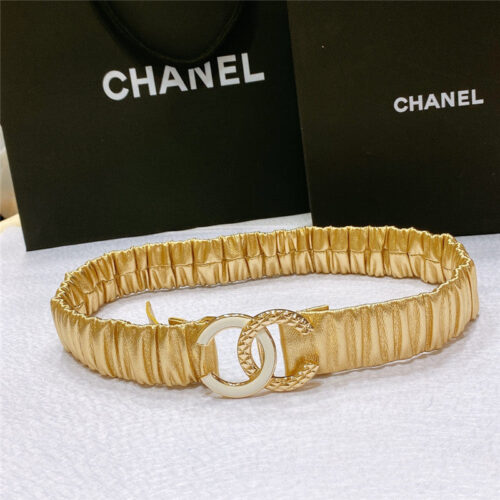 High Quality Luxury Chanel Smooth Cc Brass Buckle Sheepskin Elastic Belt – Style 04966