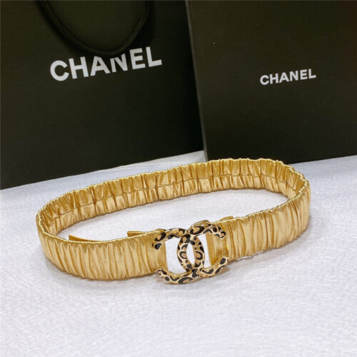 High Quality Luxury Chanel Smooth Cc Brass Buckle Sheepskin Elastic Belt – Style 01574