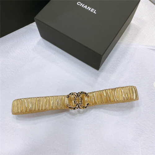High Quality Luxury Chanel Smooth Cc Brass Buckle Sheepskin Elastic Belt – Style 01574 alternate view