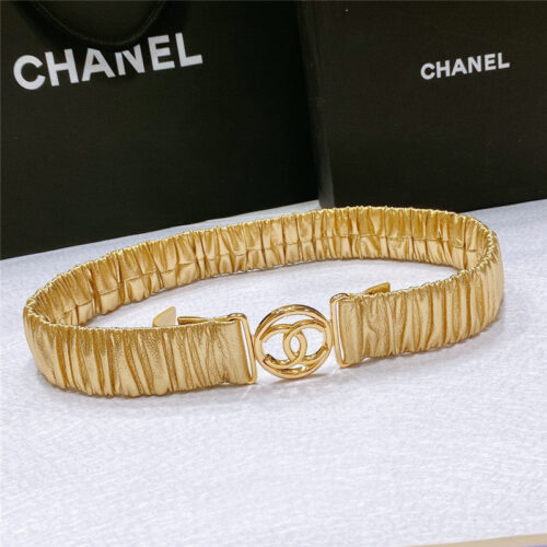 High Quality Luxury Chanel Smooth Cc Brass Buckle Sheepskin Elastic Belt – Style 98182