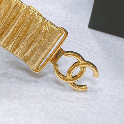 High Quality Luxury Chanel Smooth Cc Brass Buckle Sheepskin Elastic Belt – Style 98182 product detail