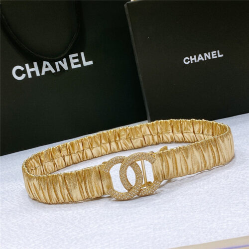 High Quality Luxury Chanel Smooth Cc Brass Buckle Sheepskin Elastic Belt – Style 62022