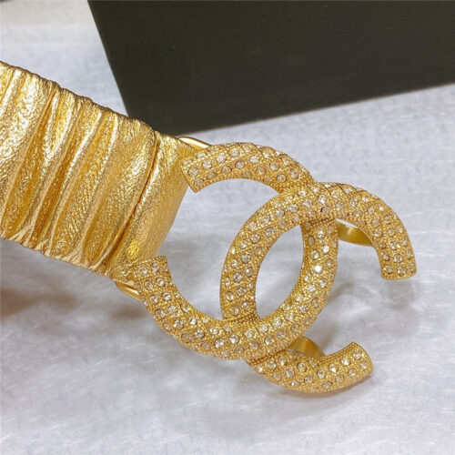 High Quality Luxury Chanel Smooth Cc Brass Buckle Sheepskin Elastic Belt – Style 62022 alternate view