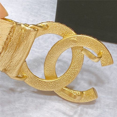 High Quality Luxury Chanel Smooth Cc Brass Buckle Sheepskin Elastic Belt – Style 62022 product detail