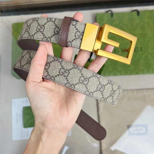 High Quality Luxury Gucci Square G Buckle Reversible Belt – Style 64614 product detail