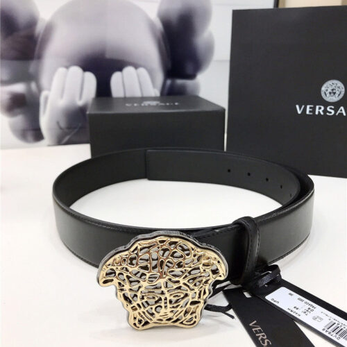 High Quality Luxury Versace Cutout Medusa Lamé Buckle Belt