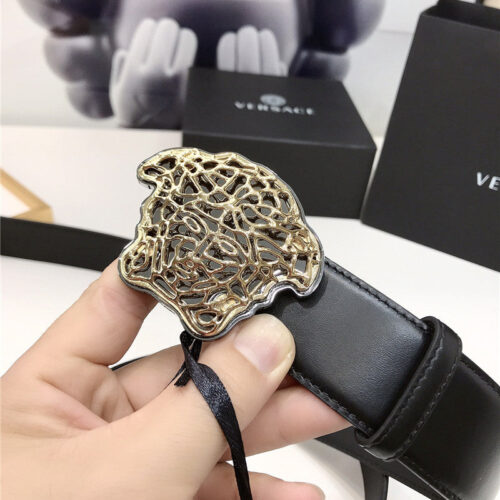 High Quality Luxury Versace Cutout Medusa Lamé Buckle Belt alternate view