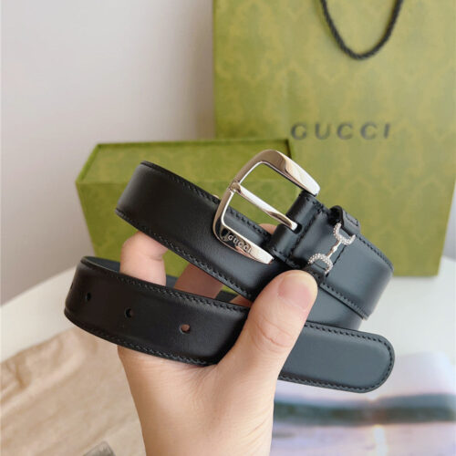 High Quality Luxury Gucci Print Embossed Leather Belt – Style 48262 alternate view