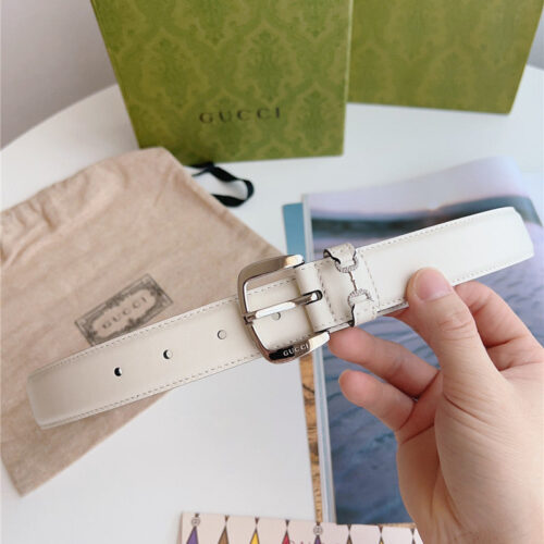 High Quality Luxury Gucci Print Embossed Leather Belt – Style 43174
