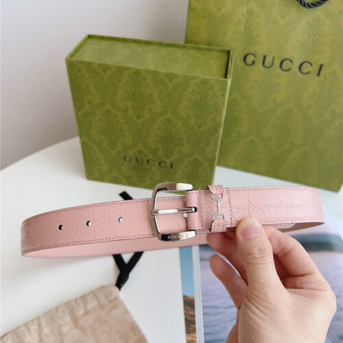 High Quality Luxury Gucci Print Embossed Leather Belt – Style 75942