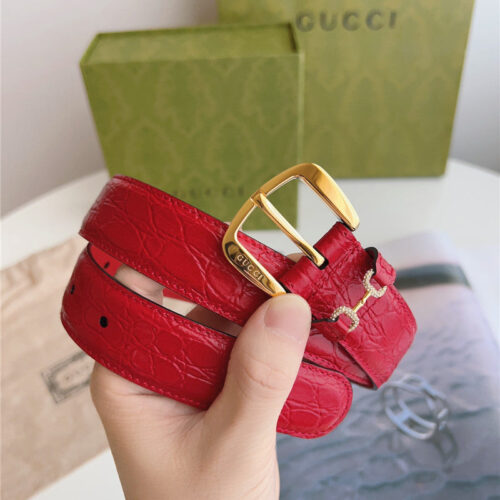 High Quality Luxury Gucci Print Embossed Leather Belt – Style 07014 alternate view