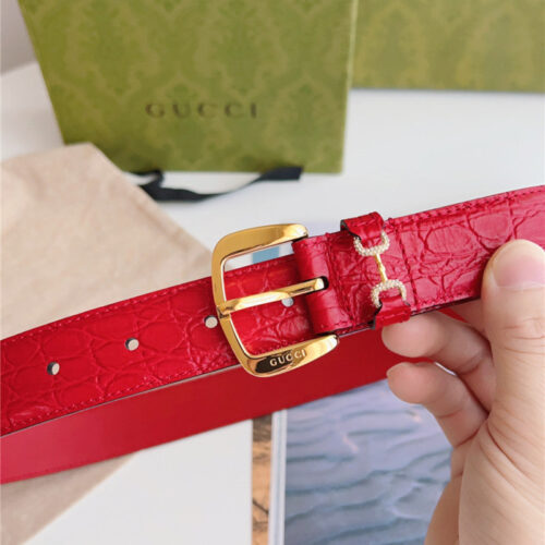 High Quality Luxury Gucci Print Embossed Leather Belt – Style 07014 product detail