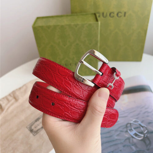 High Quality Luxury Gucci Print Embossed Leather Belt – Style 36390 alternate view