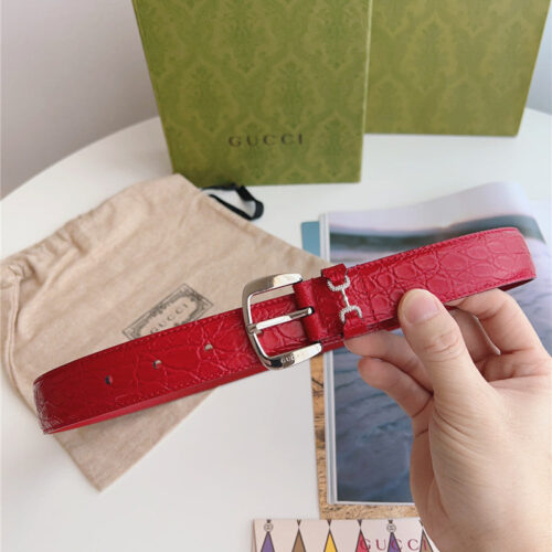 High Quality Luxury Gucci Print Embossed Leather Belt – Style 36390