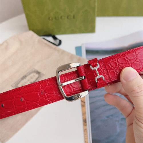 High Quality Luxury Gucci Print Embossed Leather Belt – Style 36390 product detail