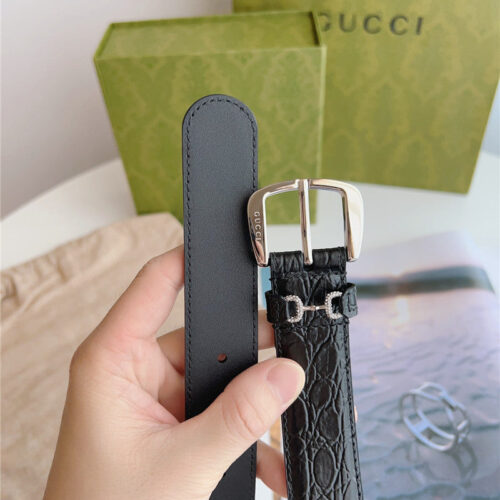 High Quality Luxury Gucci Print Embossed Leather Belt product detail