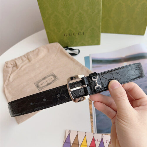 High Quality Luxury Gucci Print Embossed Leather Belt
