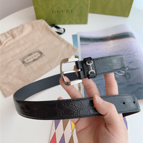 High Quality Luxury Gucci Print Embossed Leather Belt product detail