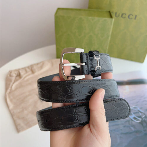 High Quality Luxury Gucci Print Embossed Leather Belt product detail