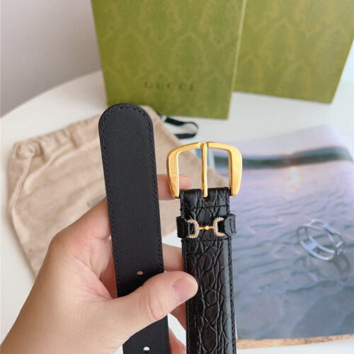 High Quality Luxury Gucci Print Embossed Leather Belt – Style 32998 product detail